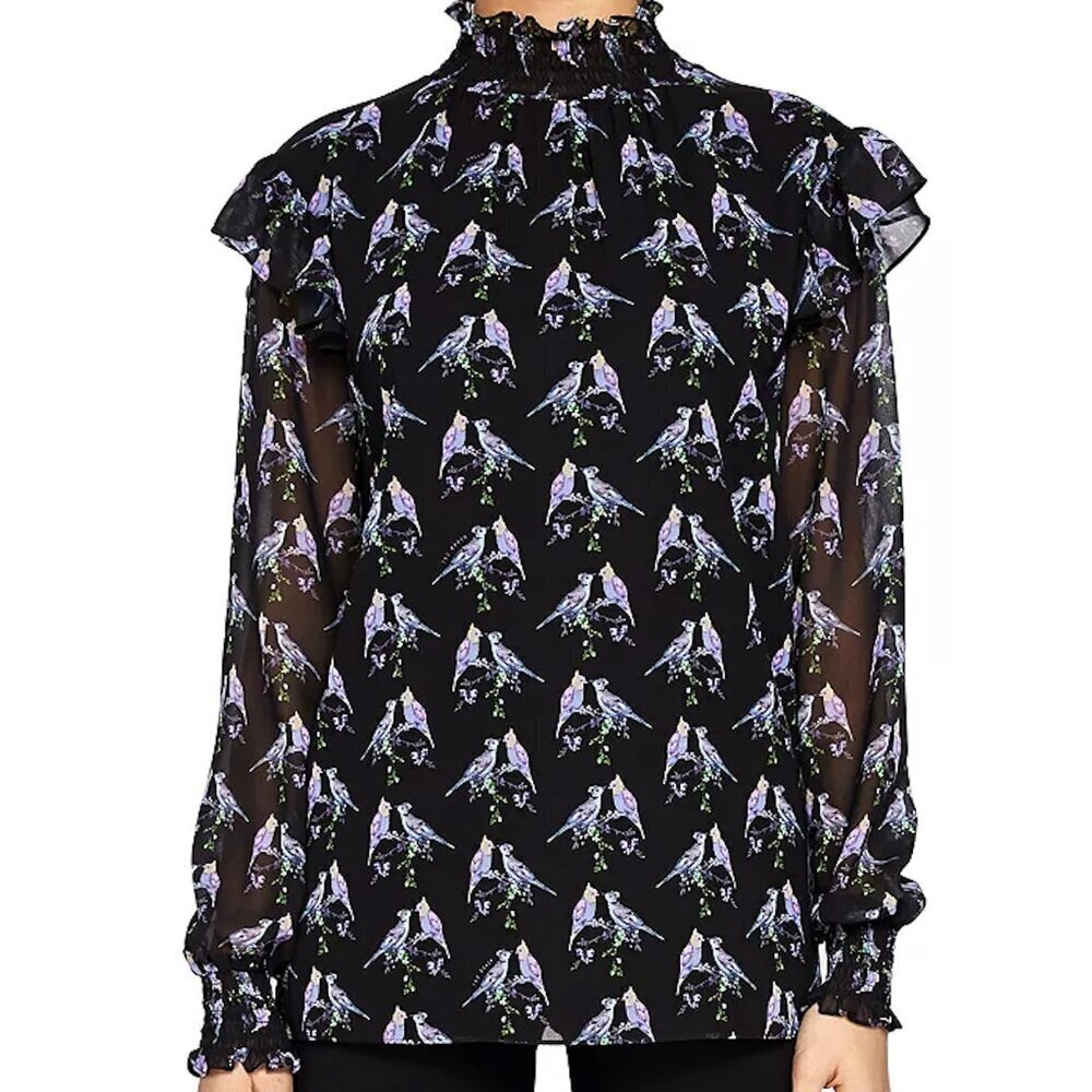 Ted Baker Zabrina Lovebirds Ruffle Blouse Sz S